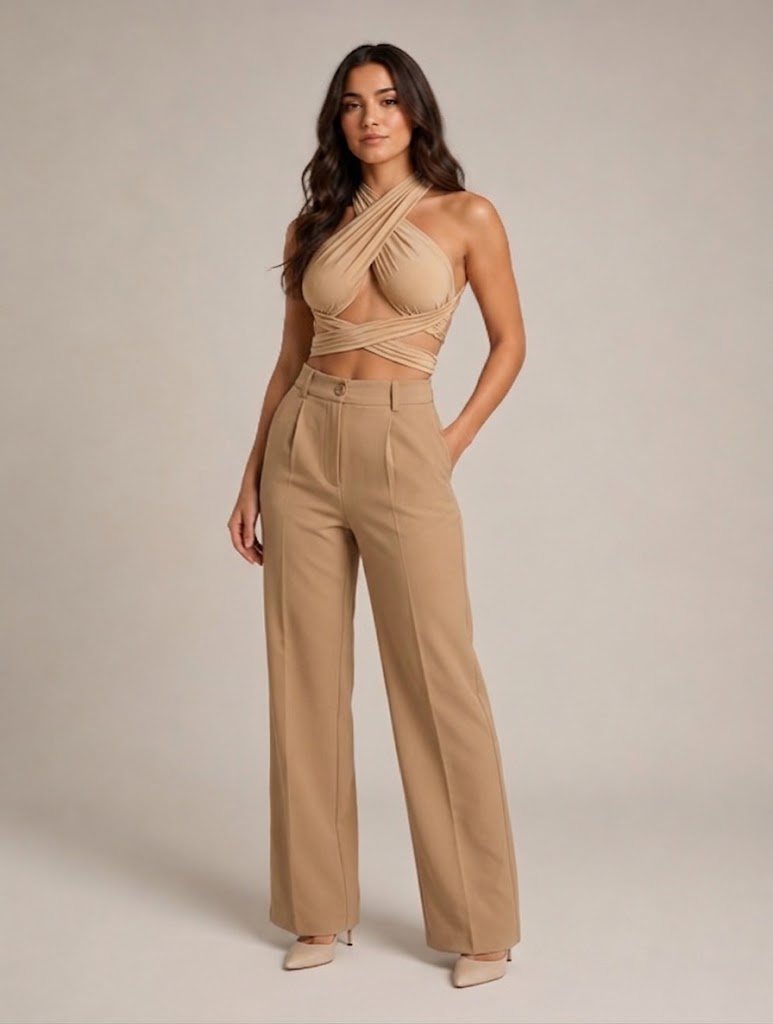 Portia - Halter croptop met gekruiste halslijn en open rug
