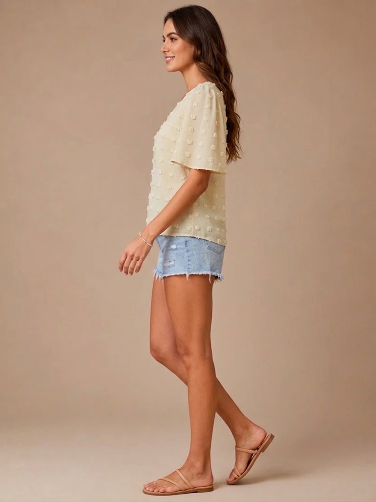 Seliora - Dames Blouse Met Kanten V-hals En Reliëfstructuur