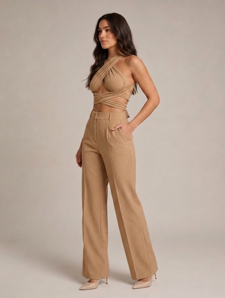 Portia - Halter croptop met gekruiste halslijn en open rug