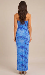 Mare - Blauwe Maxi-jurk Met Spaghettibandjes En Watervalhals