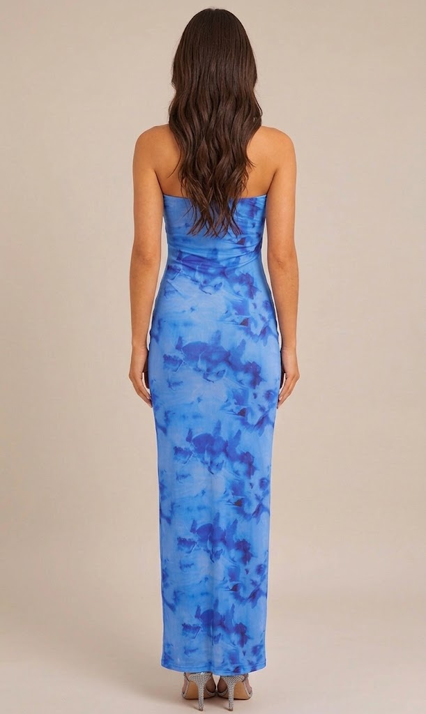 Mare - Blauwe Maxi-jurk Met Spaghettibandjes En Watervalhals