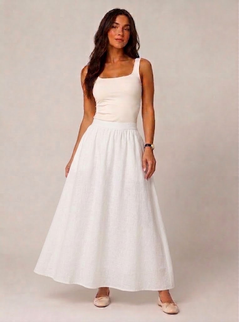 Pomona - Dames maxi-rok met A-lijn en linnenmix