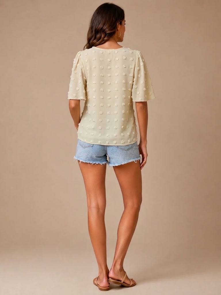 Seliora - Dames Blouse Met Kanten V-hals En Reliëfstructuur