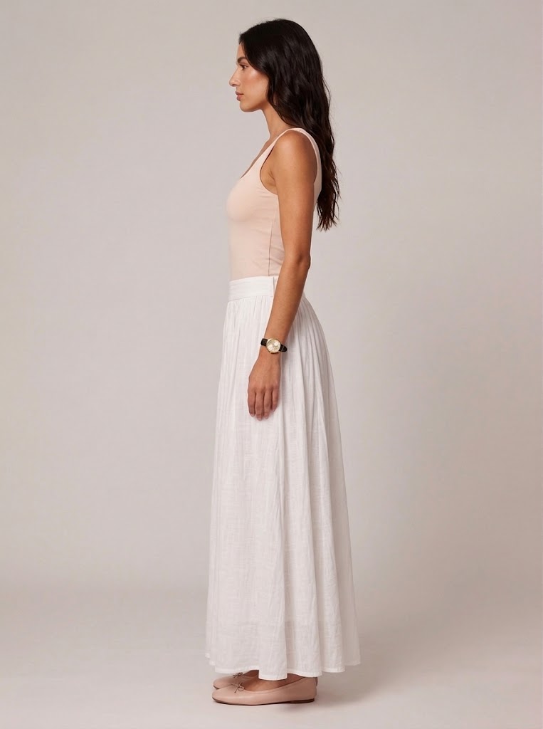 Pomona - Dames maxi-rok met A-lijn en linnenmix