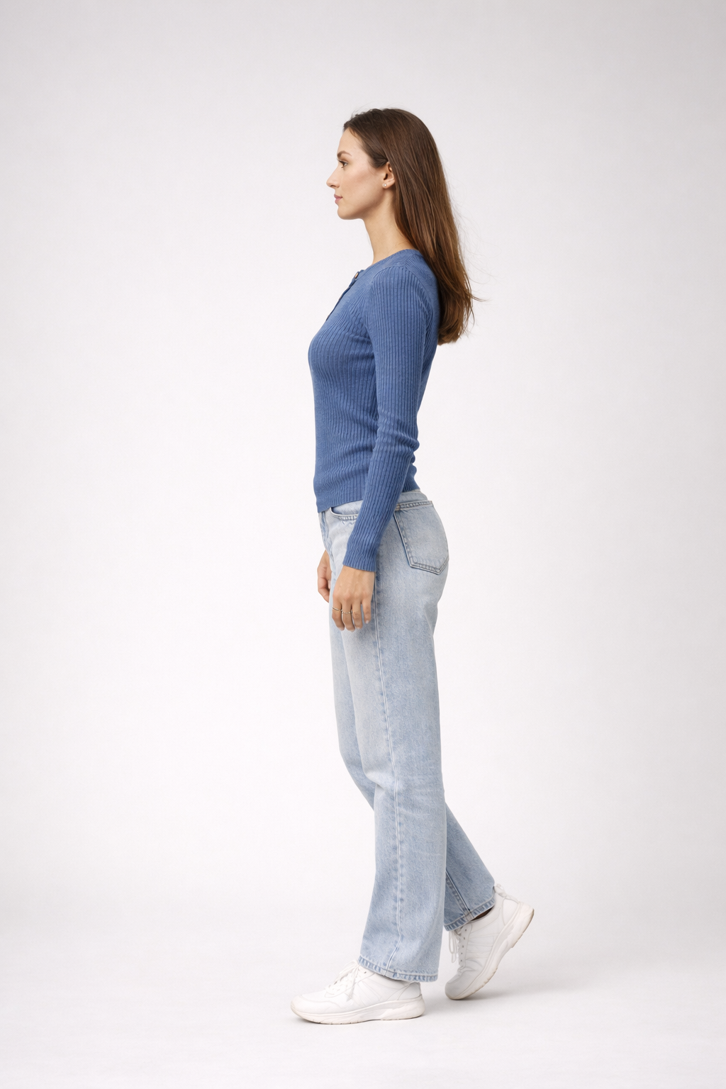 Demi – Blauwe Dames Trui Met Ribstructuur