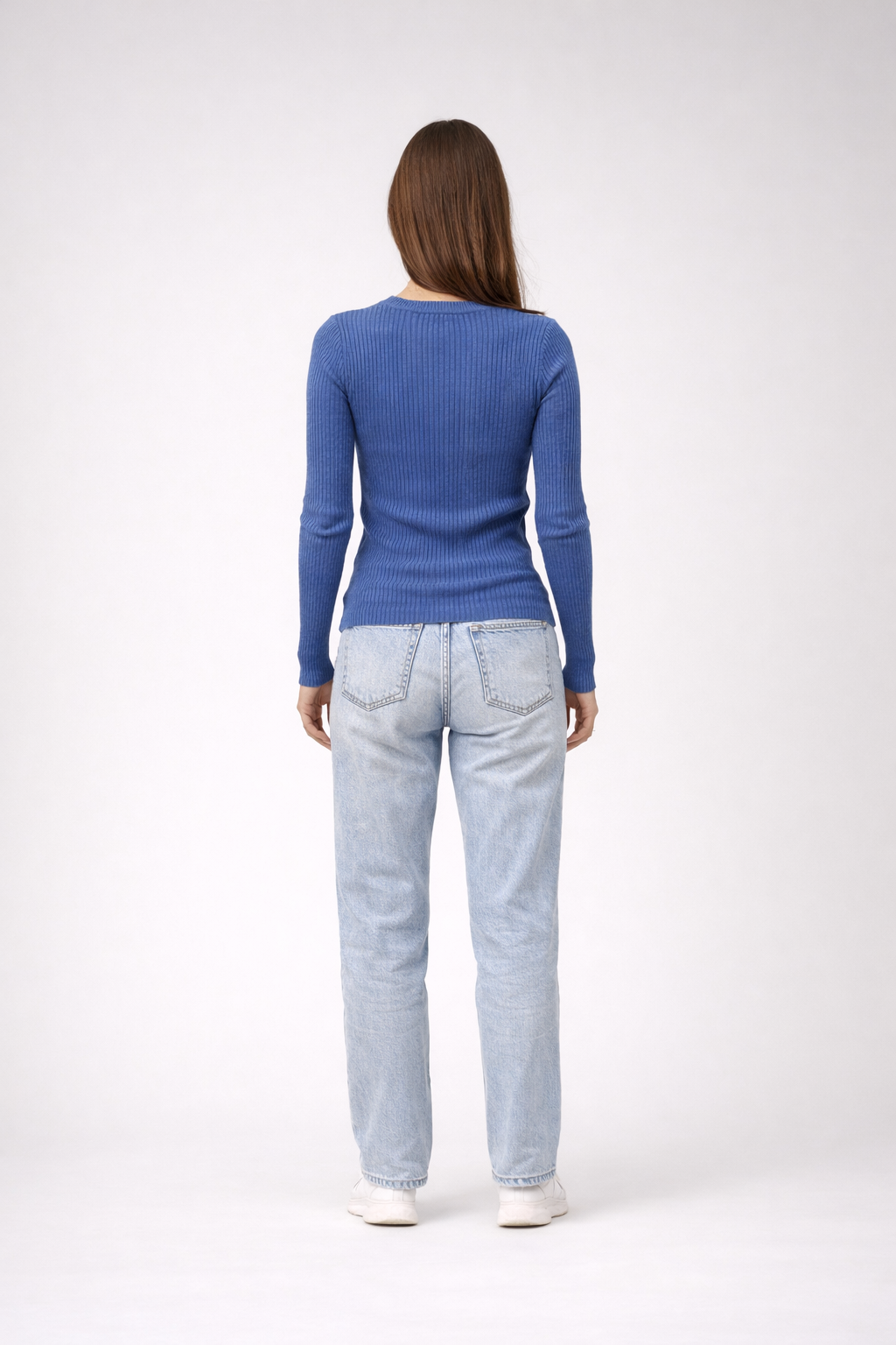 Demi – Blauwe Dames Trui Met Ribstructuur