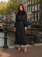 Marlies - Midi-jurk Mat Satijn Met Pofmouwen