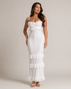 Maëlle - Witte Kanten Midi-jurk Met Spaghettibandjes