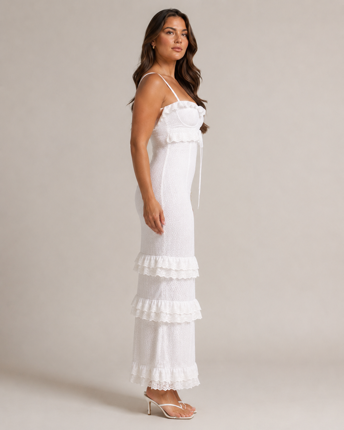 Maëlle - Witte Kanten Midi-jurk Met Spaghettibandjes