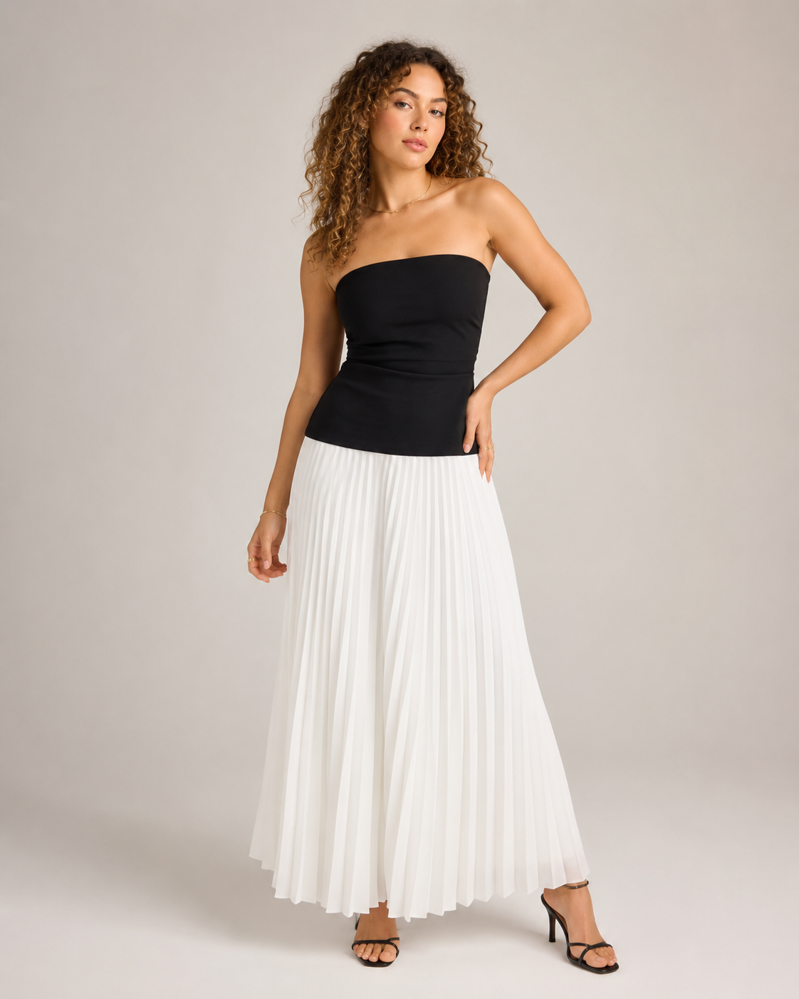 Michelle - Tweedelige Maxi-jurk met Bustiertop en Plissérok