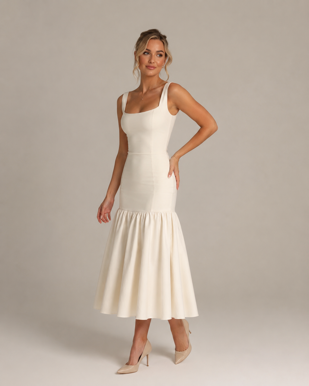 Marelle - Maxi-jurk met Rimpelrok en Brede Bandjes