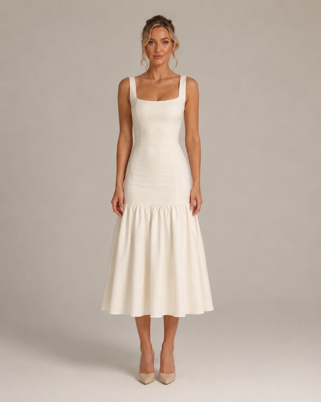 Marelle - Maxi-jurk met Rimpelrok en Brede Bandjes