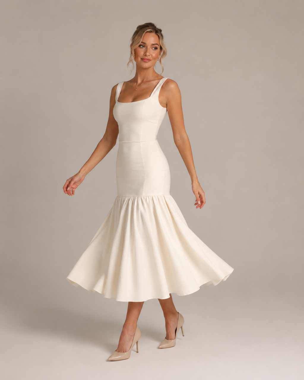 Marelle - Maxi-jurk met Rimpelrok en Brede Bandjes