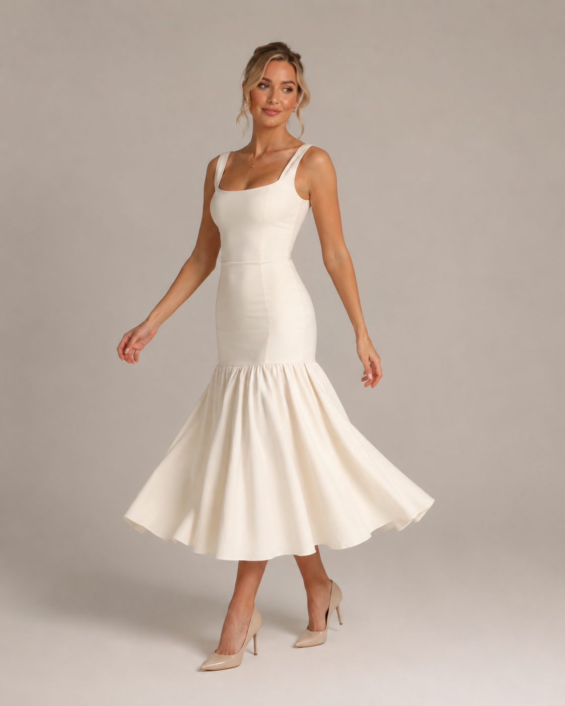 Marelle - Maxi-jurk met Rimpelrok en Brede Bandjes