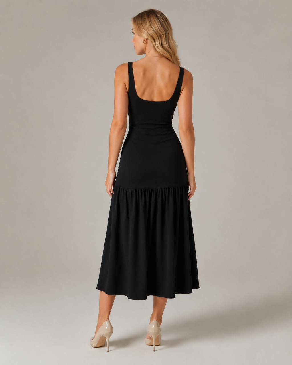 Marelle - Maxi-jurk met Rimpelrok en Brede Bandjes