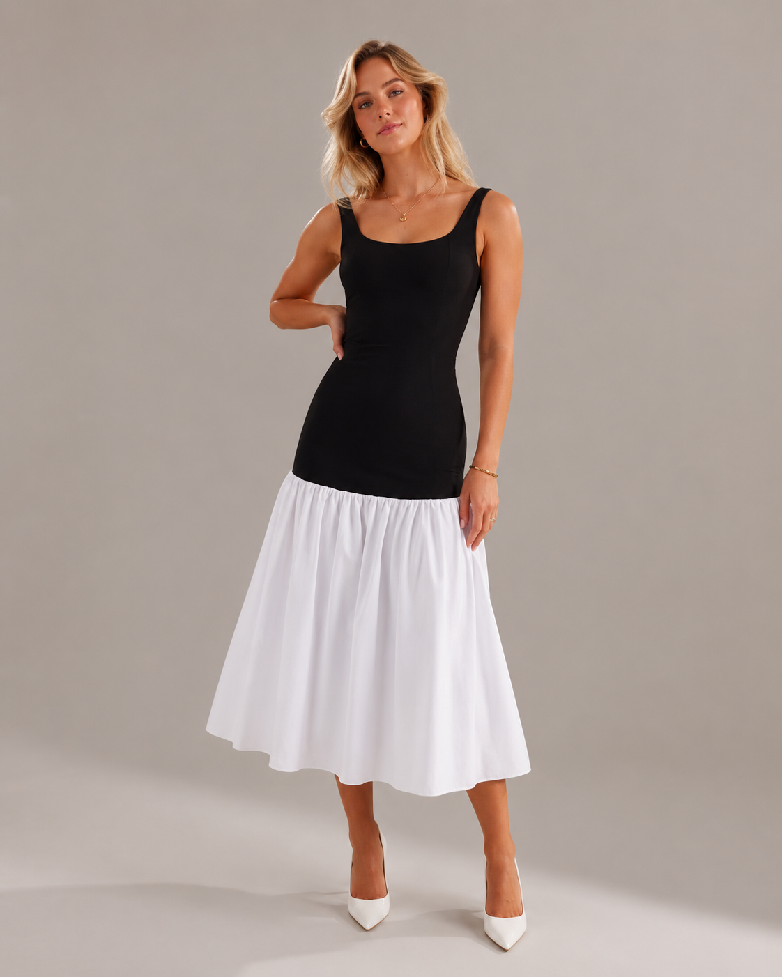 Marelle - Maxi-jurk met Rimpelrok en Brede Bandjes