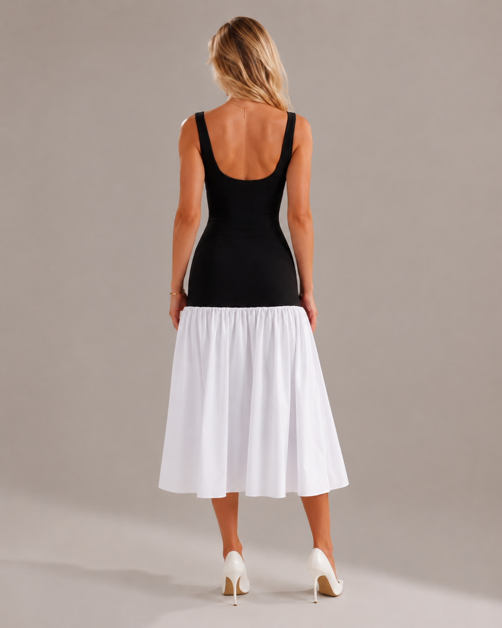 Marelle - Maxi-jurk met Rimpelrok en Brede Bandjes