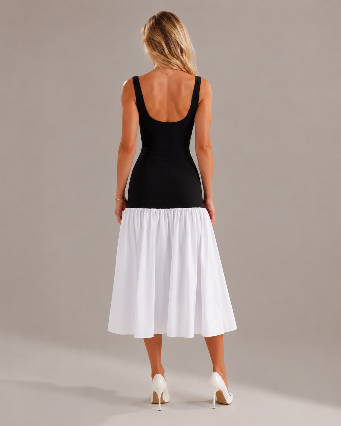 Marelle - Maxi-jurk met Rimpelrok en Brede Bandjes