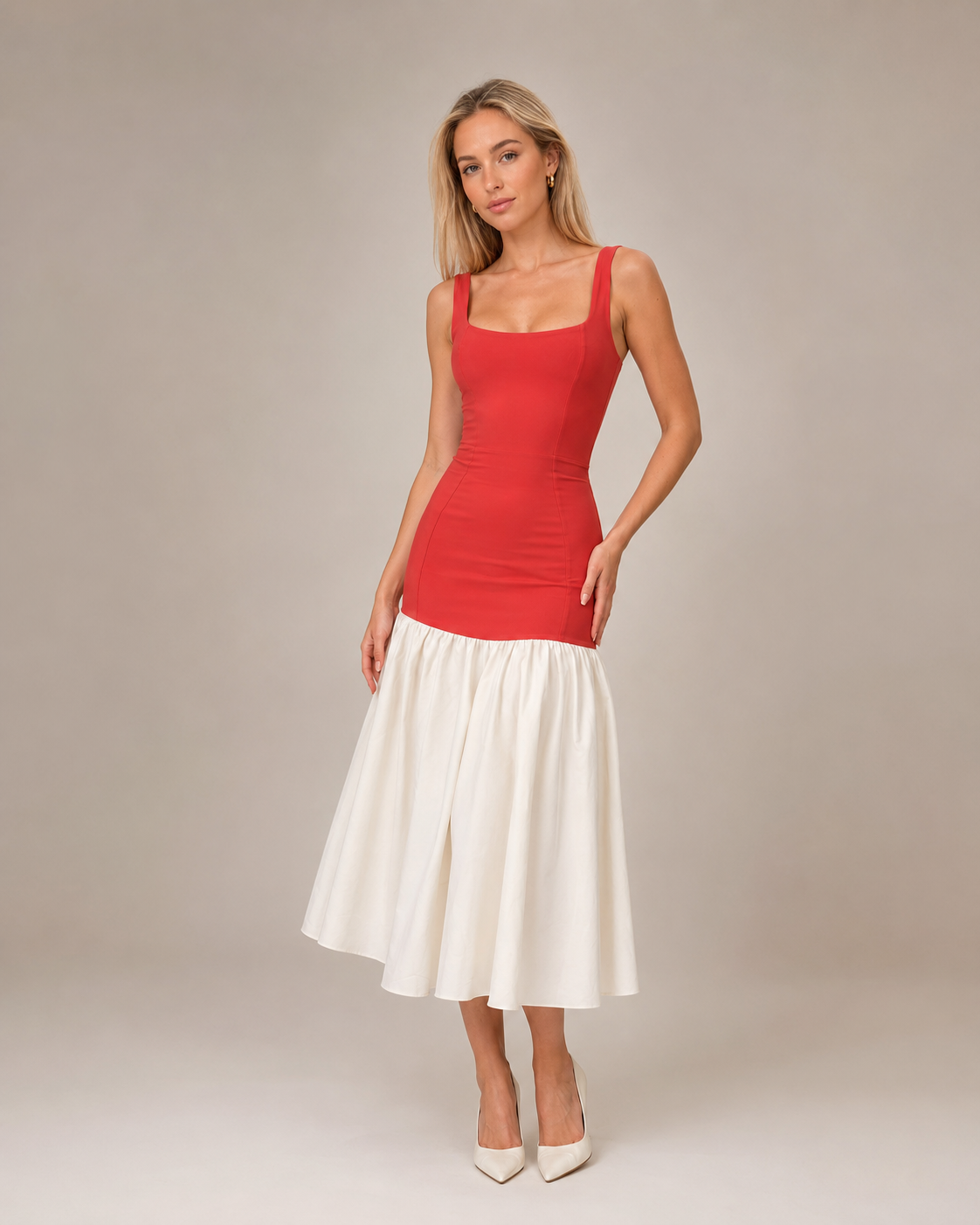 Marelle - Maxi-jurk met Rimpelrok en Brede Bandjes
