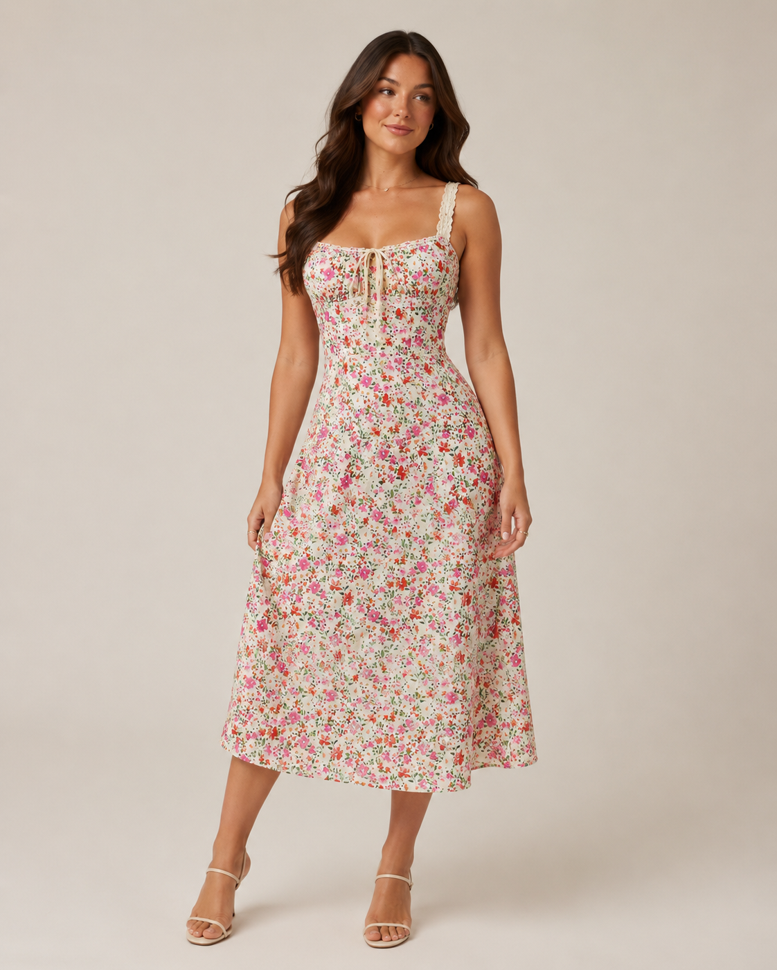 Marianne - Midi-jurk Met Bloemenprint En Vetersluiting