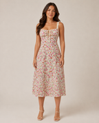 Marianne - Midi-jurk Met Bloemenprint En Vetersluiting