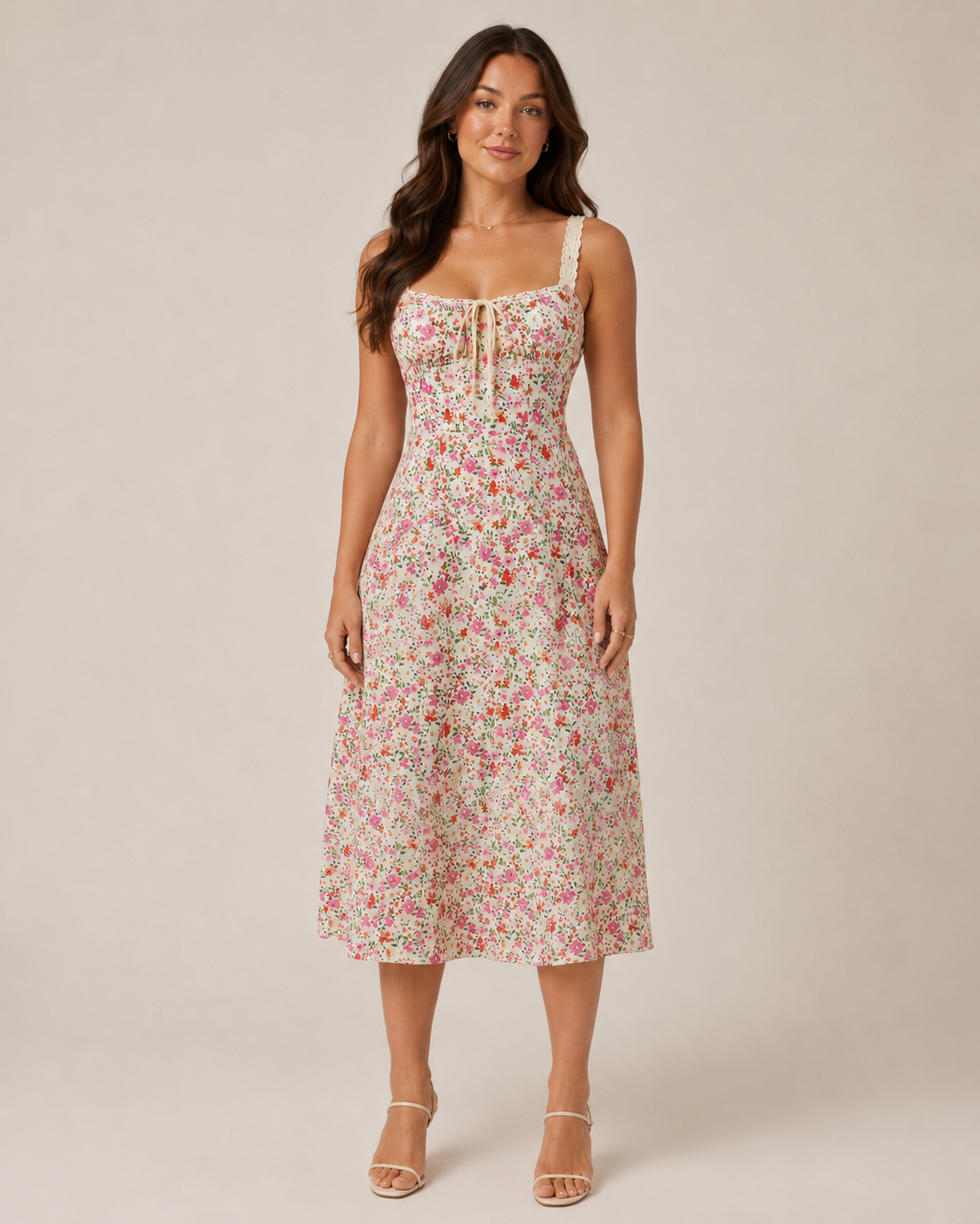 Marianne - Midi-jurk Met Bloemenprint En Vetersluiting