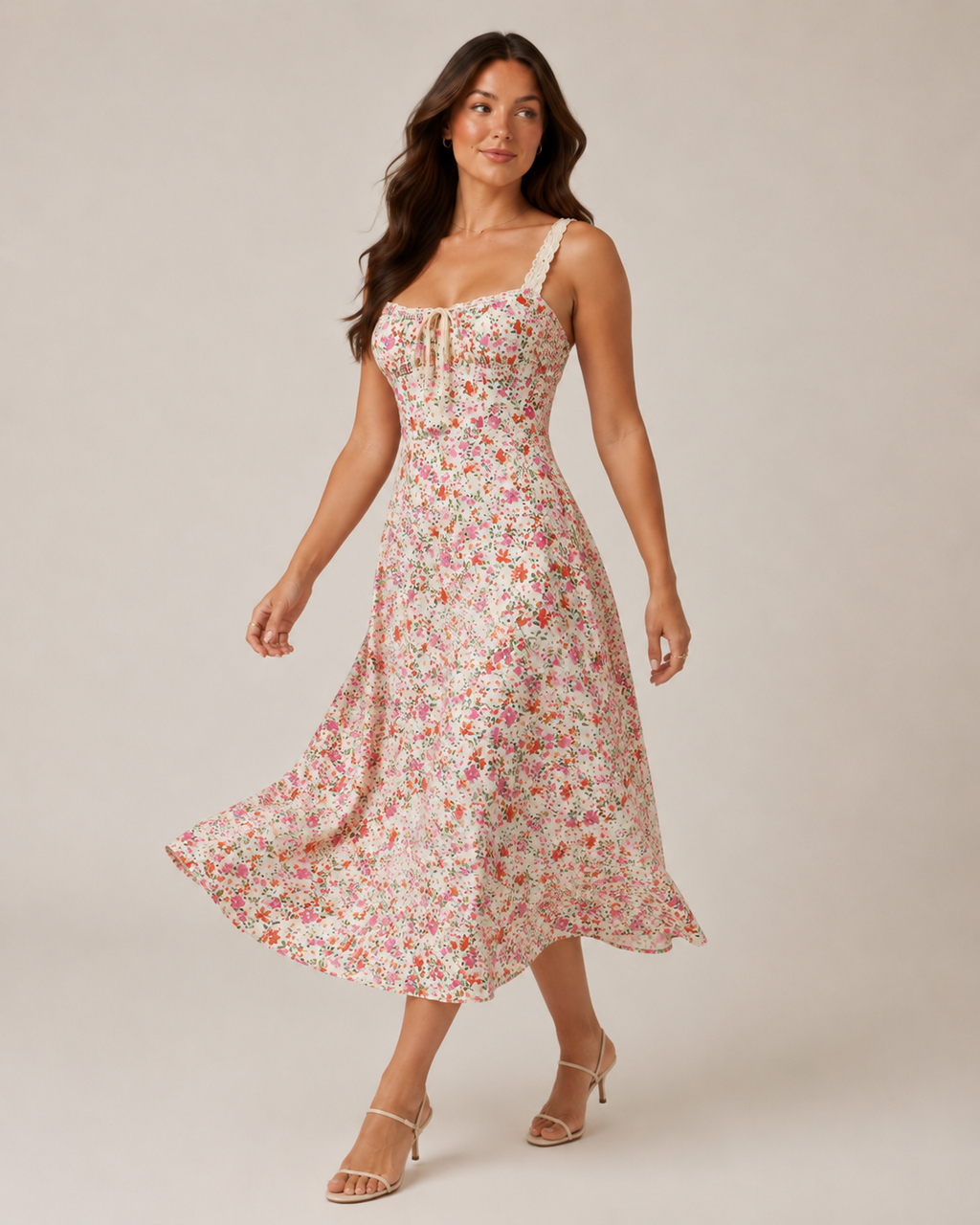 Marianne - Midi-jurk Met Bloemenprint En Vetersluiting
