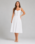 Mina - Witte Linnen Zomerjurk met Ruches en Knoopdetail