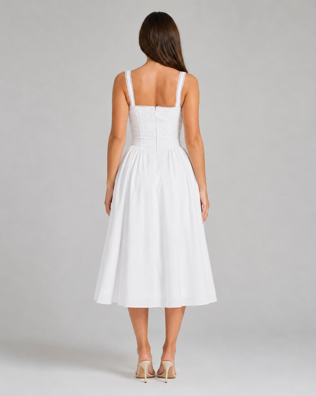 Mina - Witte Linnen Zomerjurk met Ruches en Knoopdetail