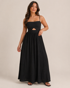 Maureen - Linnen Maxi-jurk met Cut-out en Spaghettibandjes