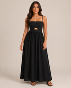 Maureen - Linnen Maxi-jurk met Cut-out en Spaghettibandjes