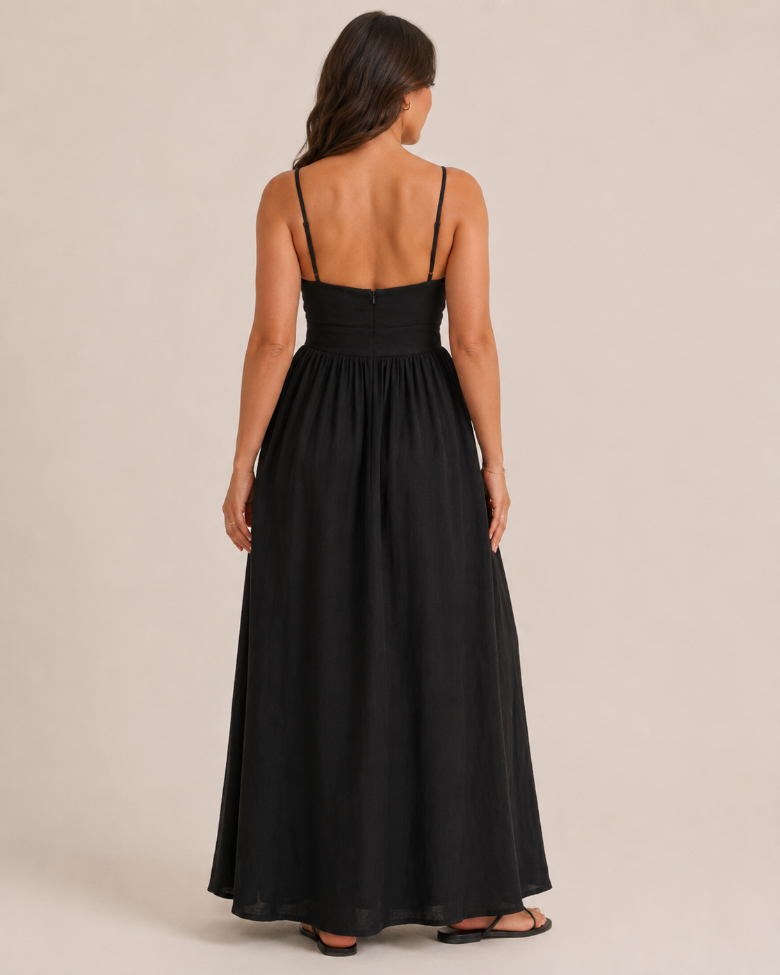 Maureen - Linnen Maxi-jurk met Cut-out en Spaghettibandjes