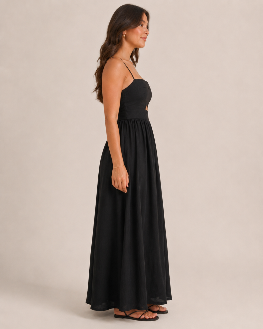 Maureen - Linnen Maxi-jurk met Cut-out en Spaghettibandjes