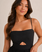 Maureen - Linnen Maxi-jurk met Cut-out en Spaghettibandjes