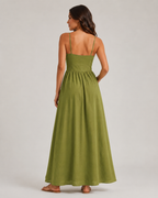 Maureen - Linnen Maxi-jurk met Cut-out en Spaghettibandjes