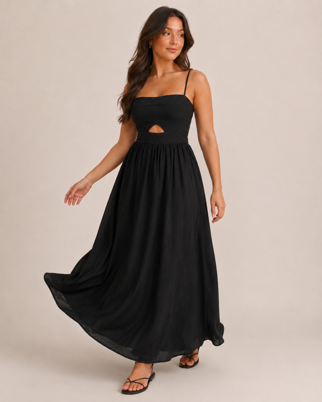 Maureen - Linnen Maxi-jurk met Cut-out en Spaghettibandjes