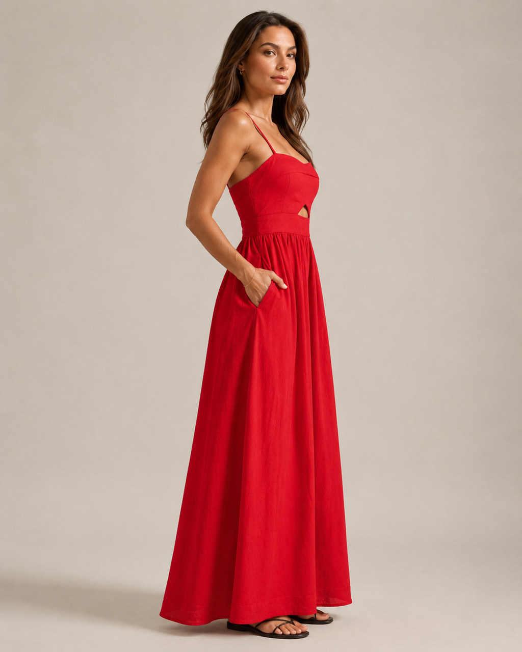 Maureen - Linnen Maxi-jurk met Cut-out en Spaghettibandjes