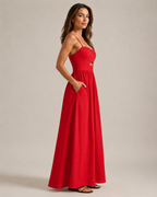 Maureen - Linnen Maxi-jurk met Cut-out en Spaghettibandjes