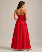 Maureen - Linnen Maxi-jurk met Cut-out en Spaghettibandjes