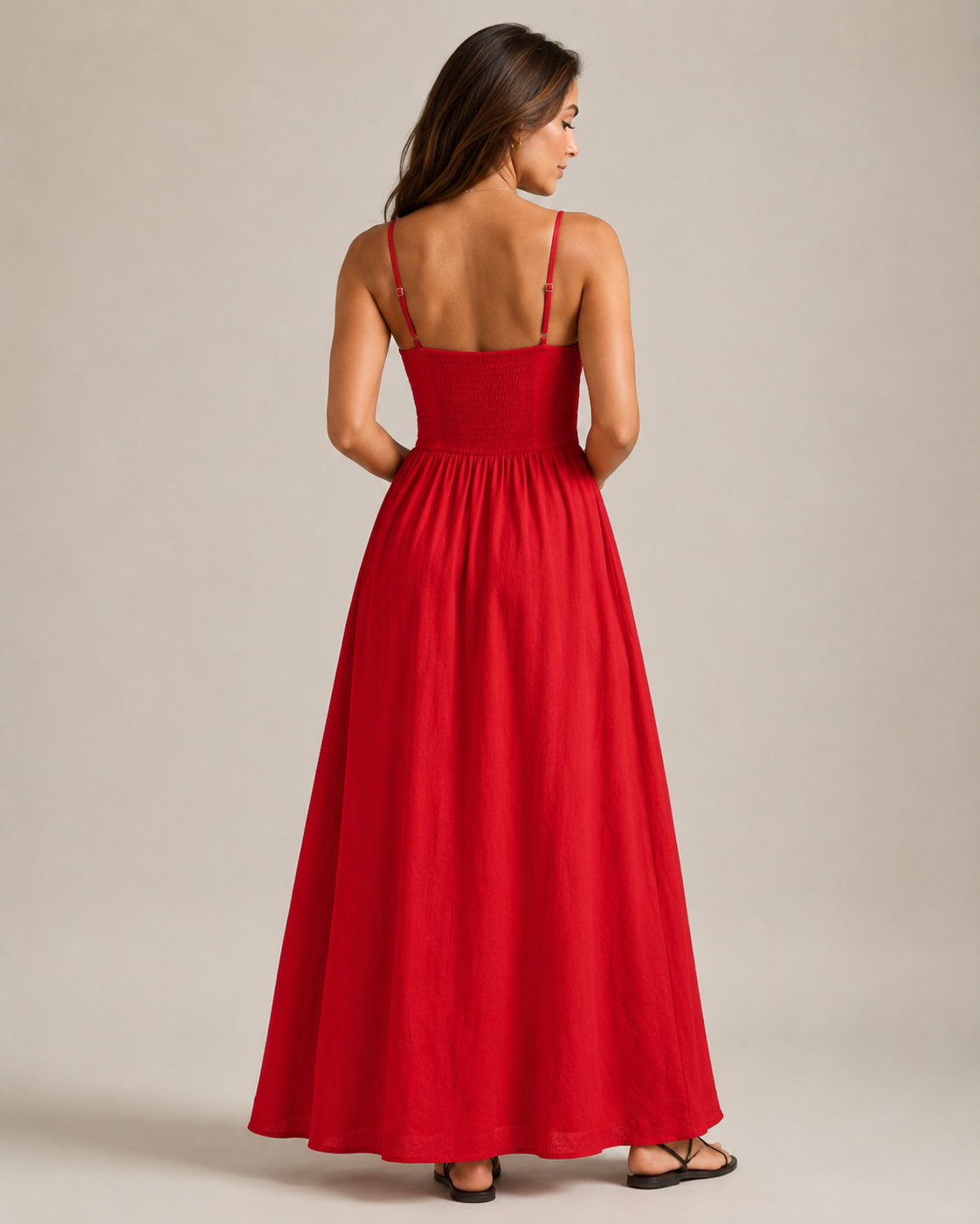 Maureen - Linnen Maxi-jurk met Cut-out en Spaghettibandjes