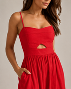 Maureen - Linnen Maxi-jurk met Cut-out en Spaghettibandjes