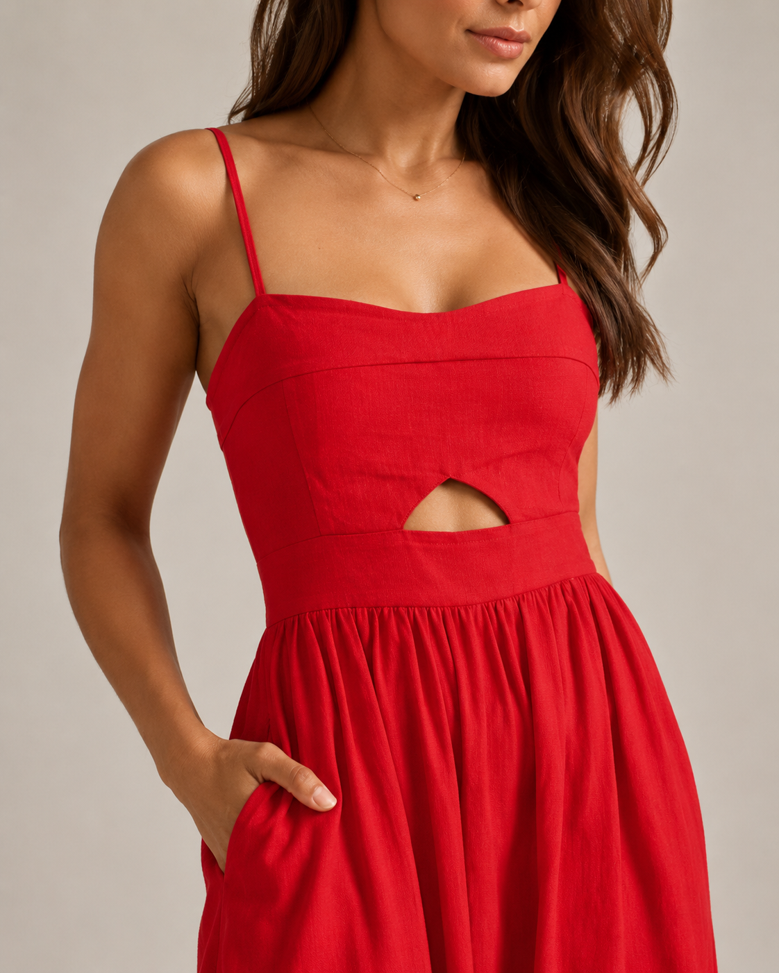 Maureen - Linnen Maxi-jurk met Cut-out en Spaghettibandjes