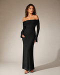 Marilou - Schouderloze Maxi-jurk met Glitter en Transparante Mouwen