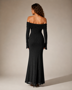 Marilou - Schouderloze Maxi-jurk met Glitter en Transparante Mouwen
