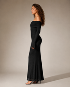 Marilou - Schouderloze Maxi-jurk met Glitter en Transparante Mouwen