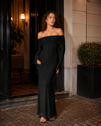 Marilou - Schouderloze Maxi-jurk met Glitter en Transparante Mouwen