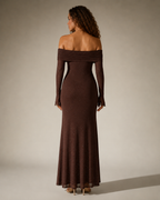 Marilou - Schouderloze Maxi-jurk met Glitter en Transparante Mouwen