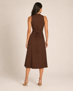Madelina - Bruine Linnen Midi-jurk Met Knoopsluiting
