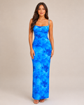 Mare - Blauwe Maxi-jurk Met Spaghettibandjes En Watervalhals