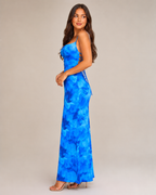 Mare - Blauwe Maxi-jurk Met Spaghettibandjes En Watervalhals